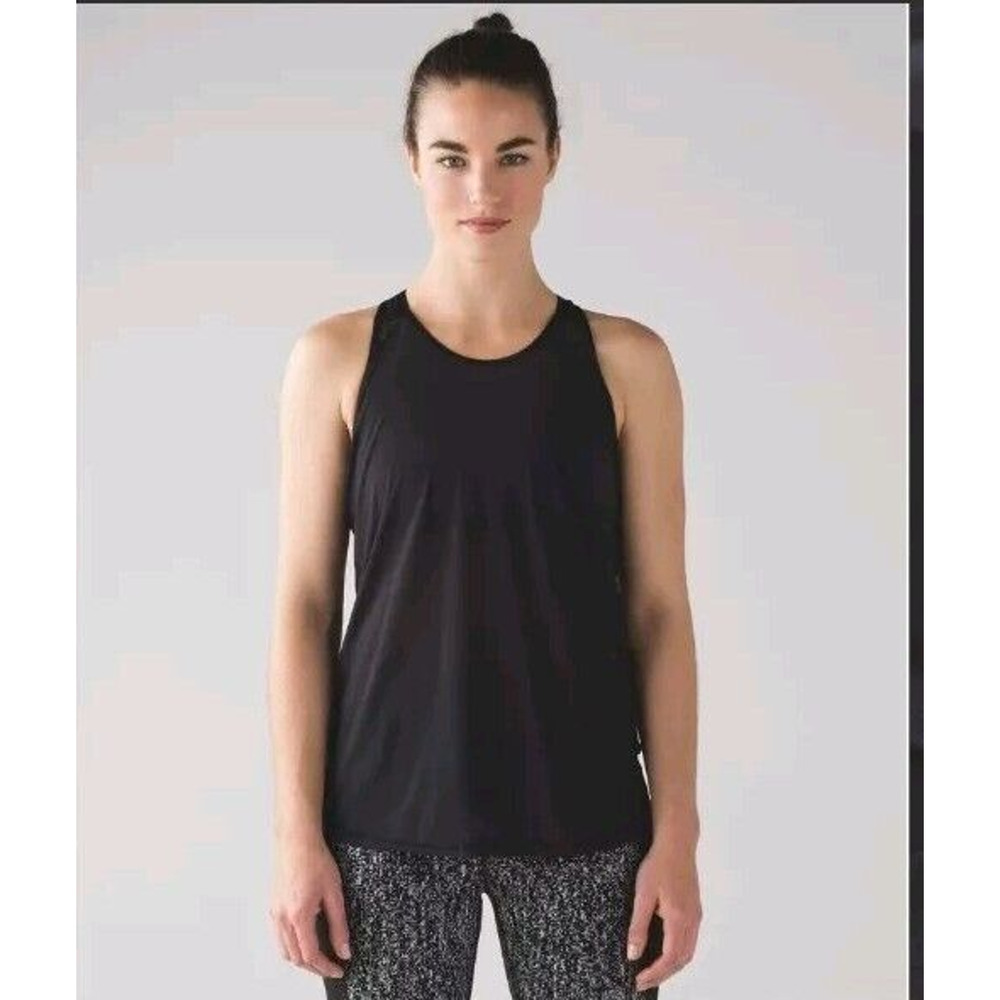Lululemon Womens 8 Fit Physique Tank Top Built In Sports Bra Black Open Layered